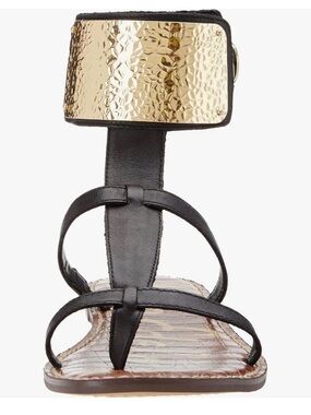 Sam Edelman Black Leather Sandal with Hammered Gold Cuff